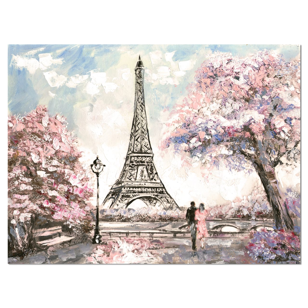 Designart - Eiffel with Pink Flowers - Landscape Canvas Art Print